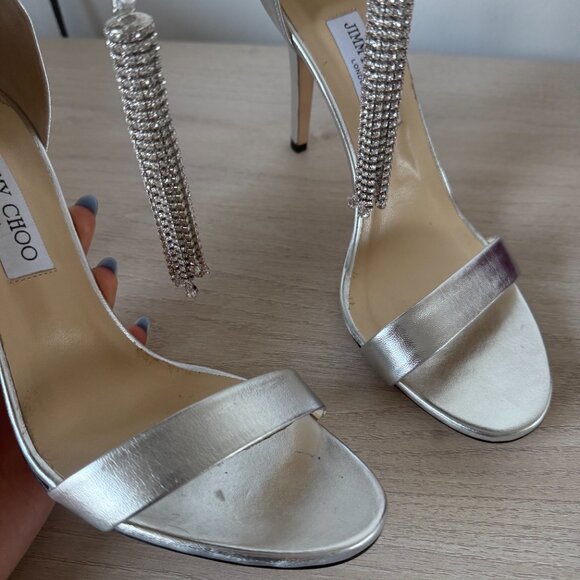 NWT Jimmy Choo Viola 100 Metallic Nappa Leather Crystal Chandelier Ankle Strap - Picture 6 of 16
